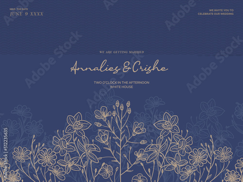 Wedding invitation card template with beautiful leaves vector