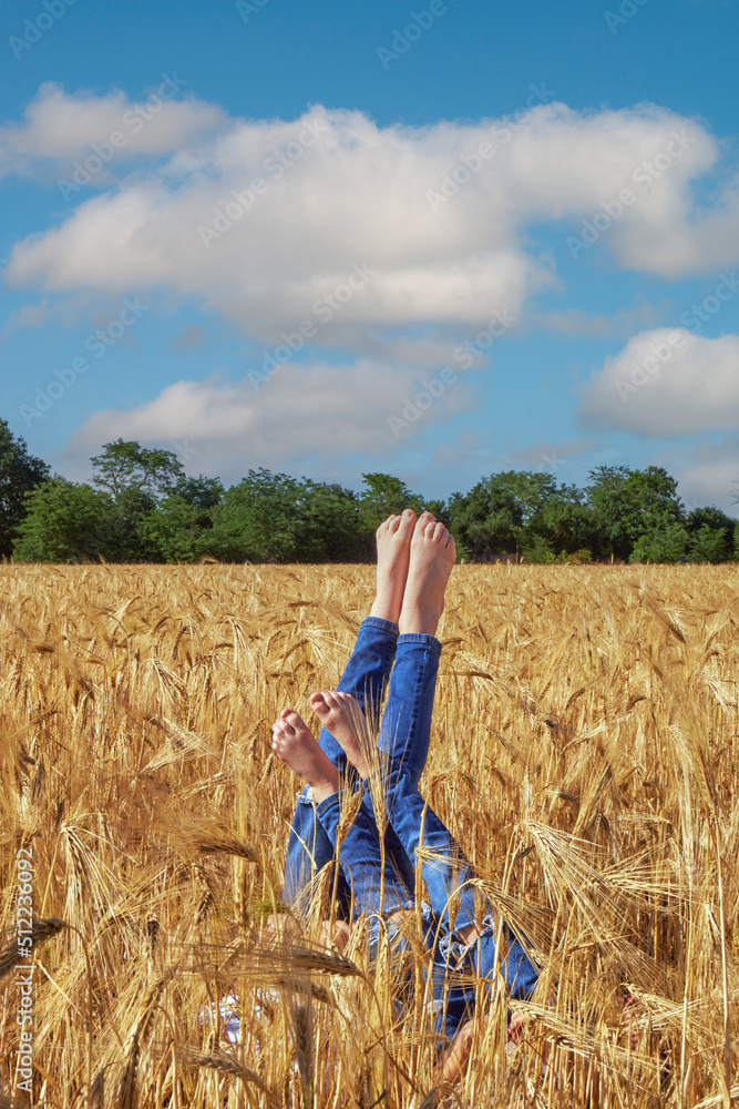 Children's legs sticking out in the field