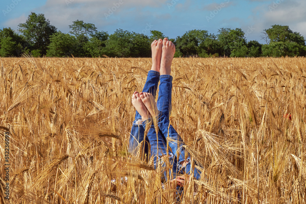 Children's legs sticking out in the field