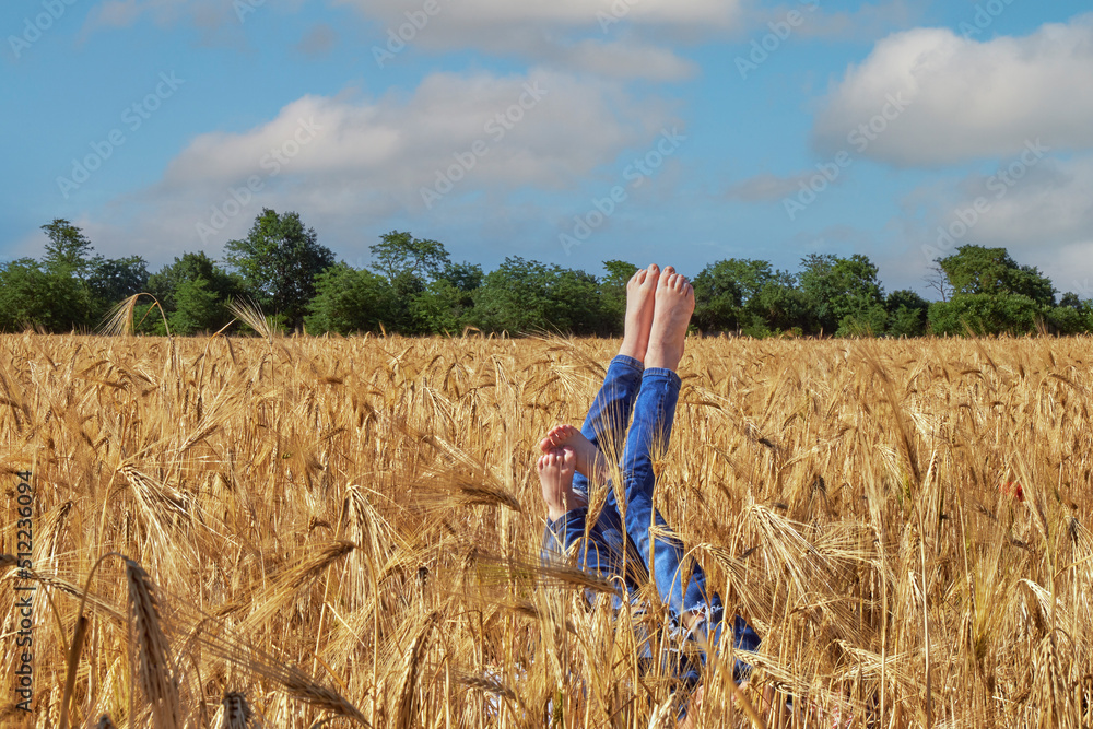 Children's legs sticking out in the field