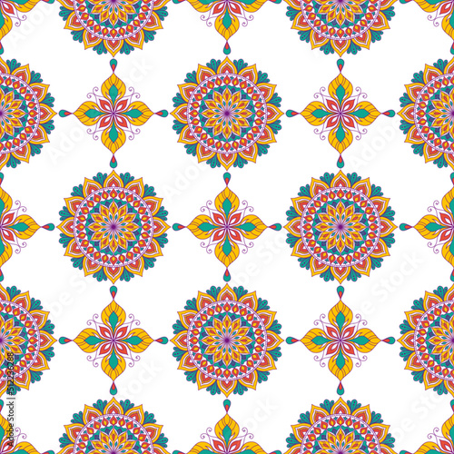 Abstract geometric ethnic mandala seamless pattern design. Aztec fabric carpet mandala ornaments textile decorations wallpaper. Tribal boho native mandalas turkey traditional embroidery vector 
