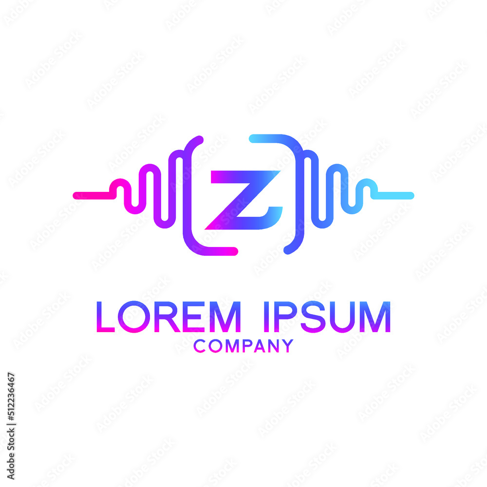 letter Z with Pulse music player element. Logo template electronic music, equalizer, store, dj, nightclub, disco. Audio wave logo concept, Multimedia Technology themed, Abstract Shape vector letter Z with Pulse music player element. Logo template electronic music, equalizer, store, dj, nightclub, disco. Audio wave logo concept, Multimedia Technology themed, Abstract Shape vector