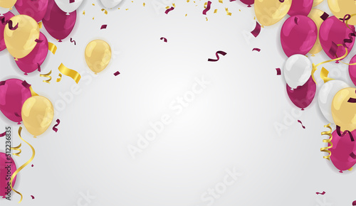 Balloons purple yellow color Birthday and Anniversary Background. Vector illustration for invitation card, party brochure, banner. purple color. holidays