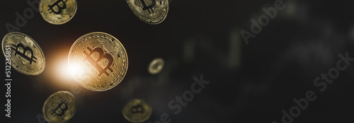 bitcoin coins floating - blockchain concept