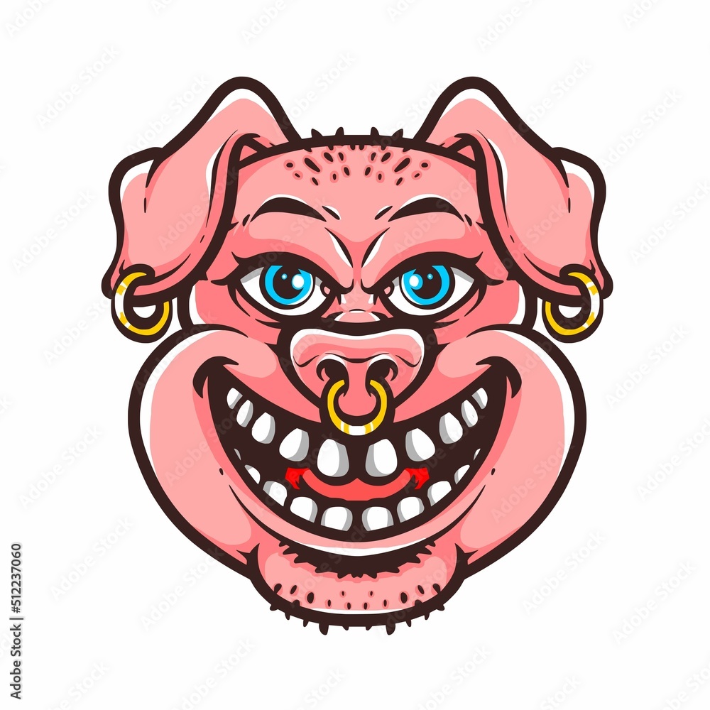 smiley pig head cartoon vector