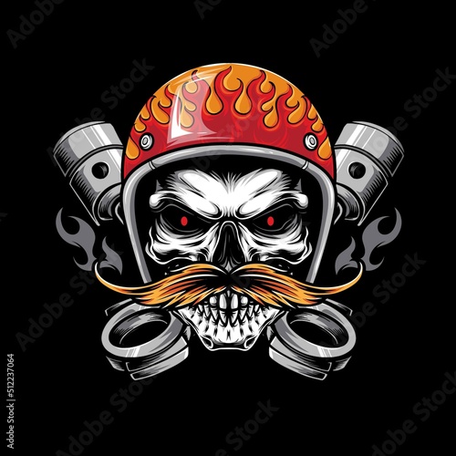 skull biker with piston illustration