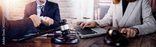 Wallpaper Mural Business and lawyers discussing contract papers with brass scale on desk in office. Law, legal services, advice, justice and law concept picture with film grain effect Torontodigital.ca