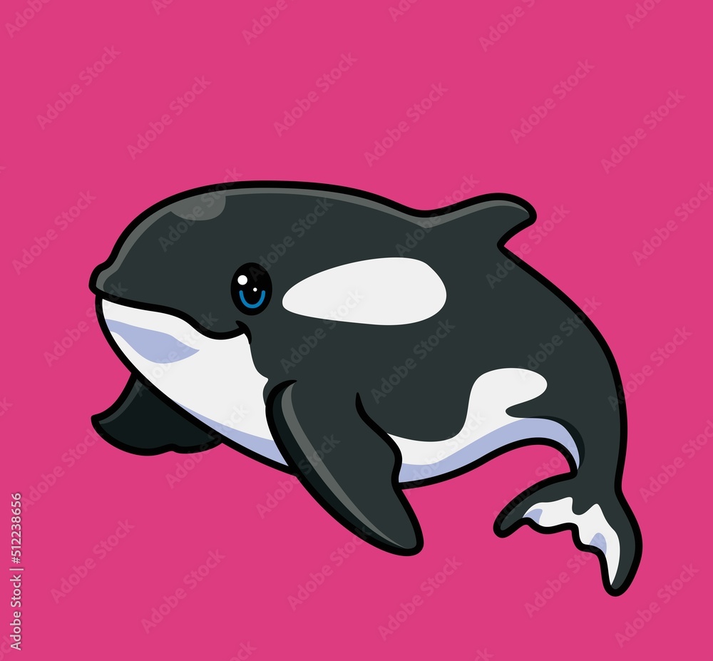Fototapeta premium cute orca whale. isolated cartoon animal illustration. Flat Style Sticker Icon Design Premium Logo vector. Mascot Character