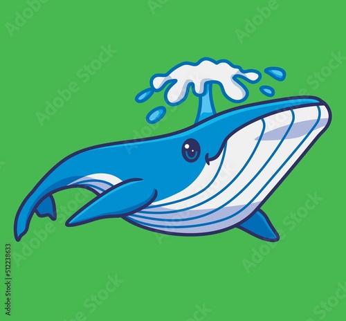 cute blue whale spray the water. isolated cartoon animal illustration. Flat Style Sticker Icon Design Premium Logo vector. Mascot Character