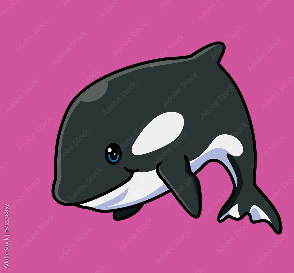 Naklejka premium cute orca swimming. isolated cartoon animal illustration. Flat Style Sticker Icon Design Premium Logo vector. Mascot Character