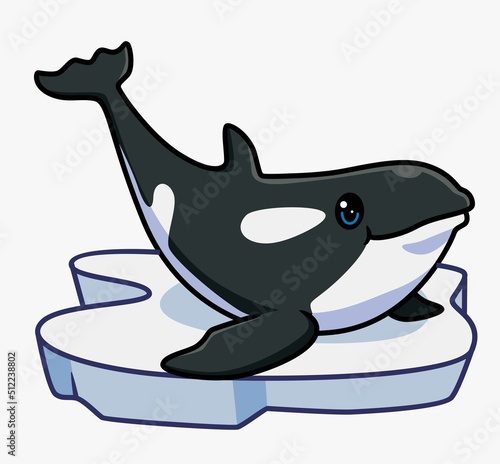 cute killer whale surface open his mouth. isolated cartoon animal illustration. Flat Style Sticker Icon Design Premium Logo vector. Mascot Character