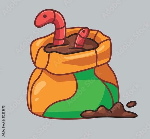 cute worm on the trash sack for compost. isolated cartoon animal illustration. Flat Style Sticker Icon Design Premium Logo vector. Mascot Character