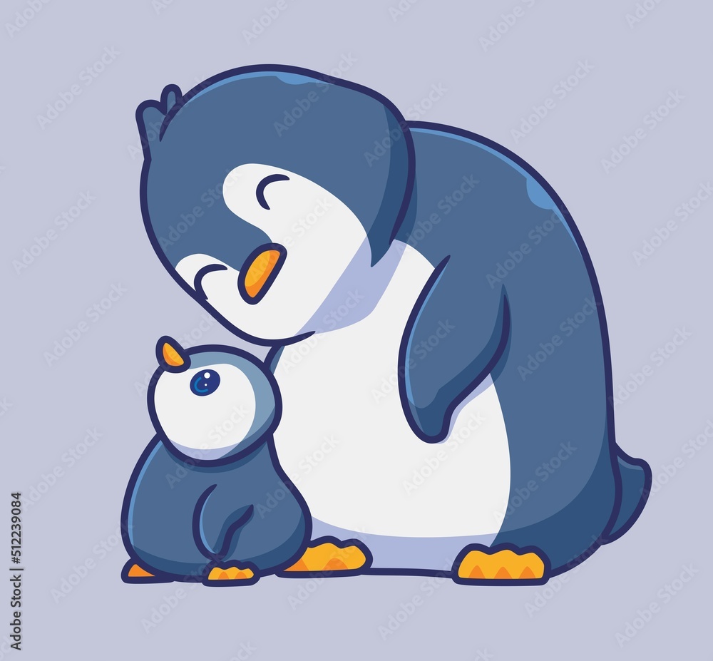 Naklejka premium cute family penguin group. isolated cartoon animal illustration. Flat Style Sticker Icon Design Premium Logo vector. Mascot Character