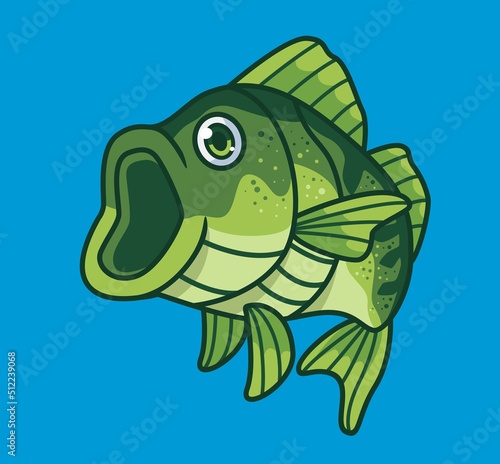 cute bass fish with a big mouth. isolated cartoon animal illustration. Flat Style Sticker Icon Design Premium Logo vector. Mascot Character