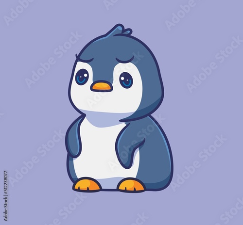 cute penguin sad. isolated cartoon animal illustration. Flat Style Sticker Icon Design Premium Logo vector. Mascot Character