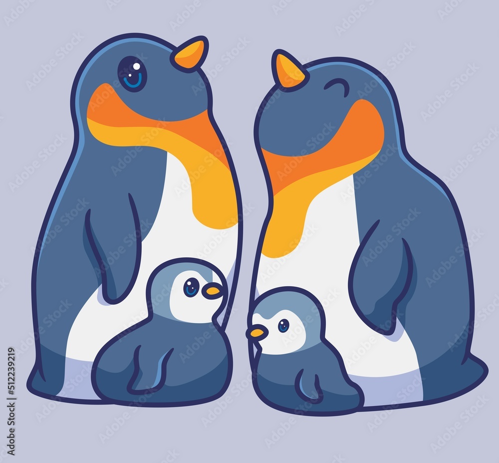 Obraz premium cute colony of penguins. isolated cartoon animal illustration. Flat Style Sticker Icon Design Premium Logo vector. Mascot Character