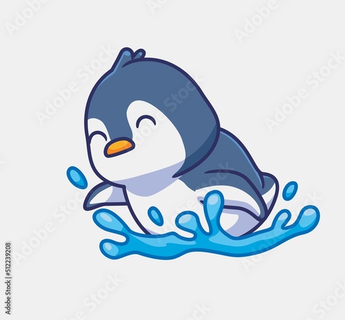 cute penguin swimming. isolated cartoon animal illustration. Flat Style Sticker Icon Design Premium Logo vector. Mascot Character