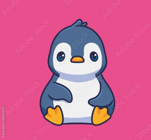 cute penguin sitting calm. isolated cartoon animal illustration. Flat Style Sticker Icon Design Premium Logo vector. Mascot Character