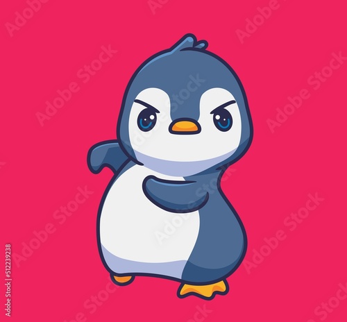 cute penguin get mad ready to fight. isolated cartoon animal illustration. Flat Style Sticker Icon Design Premium Logo vector. Mascot Character
