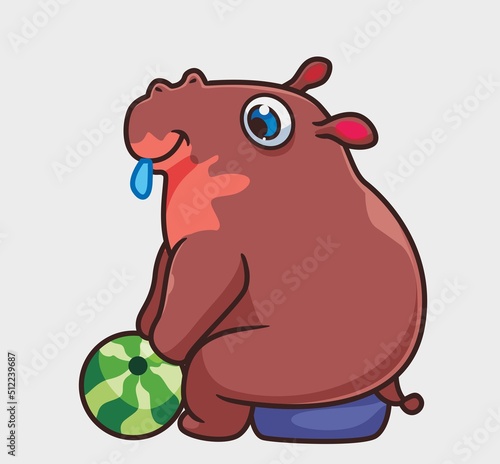 cute cartoon hippopotamus eating fruit. isolated cartoon animal illustration vector