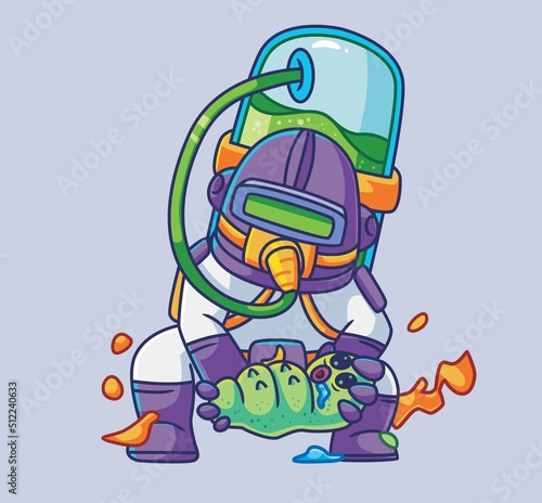 cute cartoon astronaut found a baby alien. Isolated cartoon person illustration. Flat Style vector