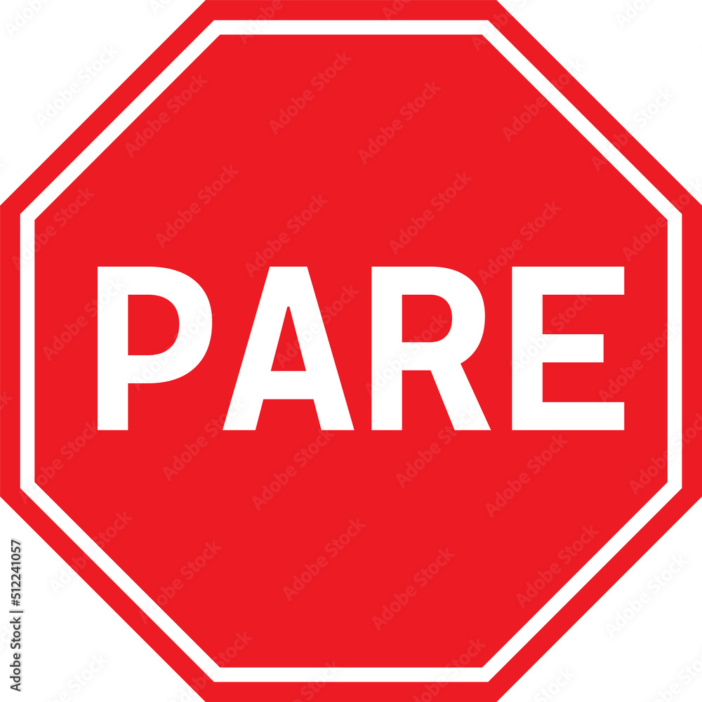 Pare traffic sign on white background. PARE stop sign. the portuguese translation for stop. flat style. Pare traffic sign on white background. PARE stop sign. the portuguese translation for stop. flat style.