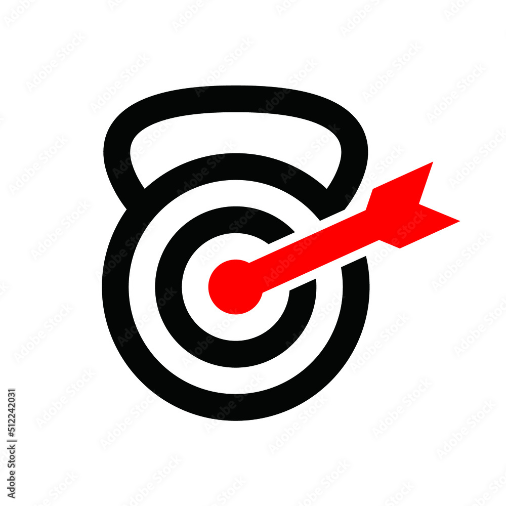 Fitness dumbbell icon concept. KettleBell & arrow vector Fitness dumbbell icon concept. KettleBell & arrow vector