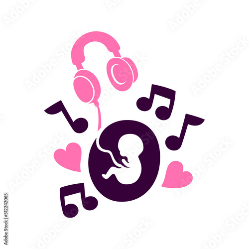 embryo baby in the womb listen music vector template