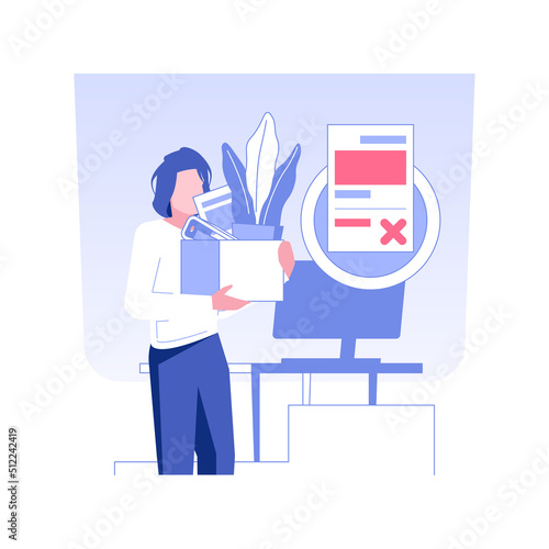 Employee dismissal isolated concept vector illustration. Disappointed employee get fired, staff reduction, HR management, human resources, headhunting agency, pursue career vector concept.