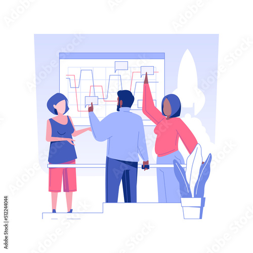Brainstorming new product idea isolated concept vector illustration. Group of diverse colleagues discusses new business project, launching product process, teamwork organization vector concept.