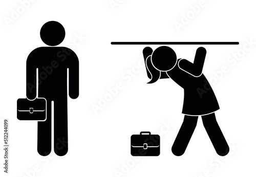 career obstacle, businesswoman limited by glass ceiling, gender inequality illustration, isolated icon vector