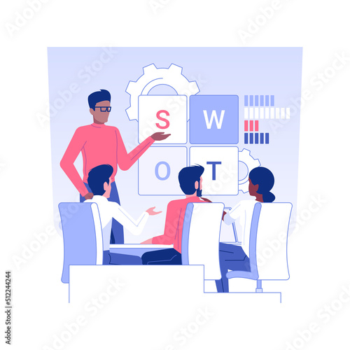 Competitor analysis isolated concept vector illustration. Group of colleagues deals with competitive assessment, swot analysis, launching product process, market research vector concept.