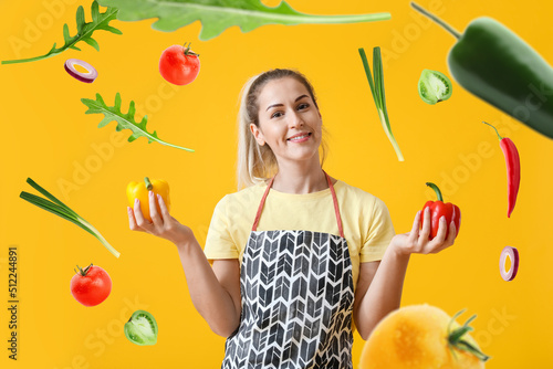 Young housewife with flying...