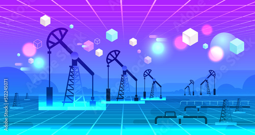 oil pump rig energy industrial zone oil drilling fossil fuels production concept view through VR glasses metaverse
