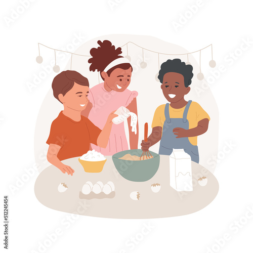 Simple cooking skills isolated cartoon vector illustration. Healthy eating habits, learn simple cooking, mixing ingredients, nutrition in kindergarten, daycare center activity vector cartoon.