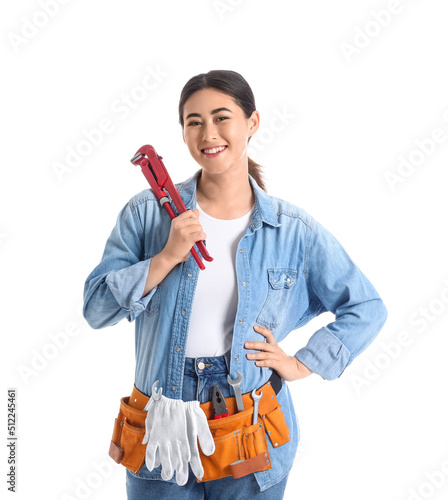 Asian female plumber with t...