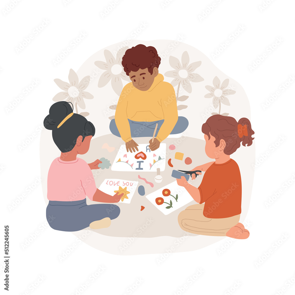 Handmade presents isolated cartoon vector illustration. Making present for parents, handmade card, creativity and imagination development, children making creative paper crafts vector cartoon.