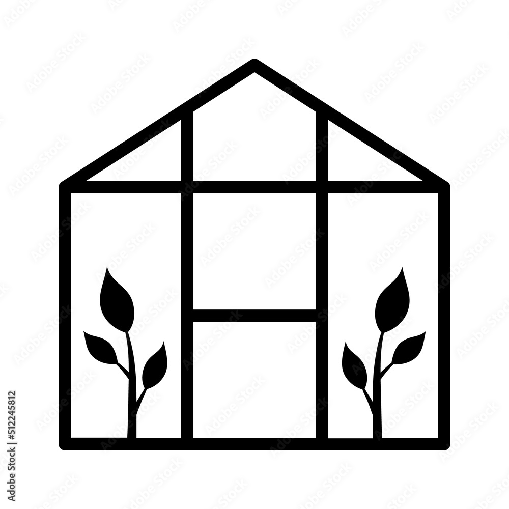 Greenhouse or green house with two plants flat vector icon for apps and ...