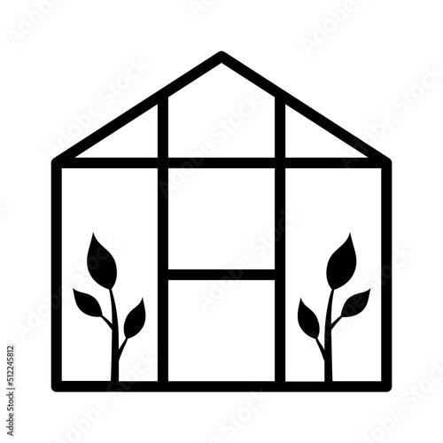 Greenhouse or green house with two plants flat vector icon for apps and websites