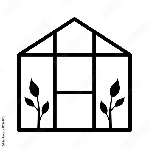 Greenhouse or green house with two plants flat vector icon for apps and websites