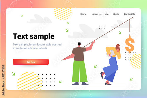 businesswoman chasing money on fishing rod pursuit of money career growth to success economical loan payback