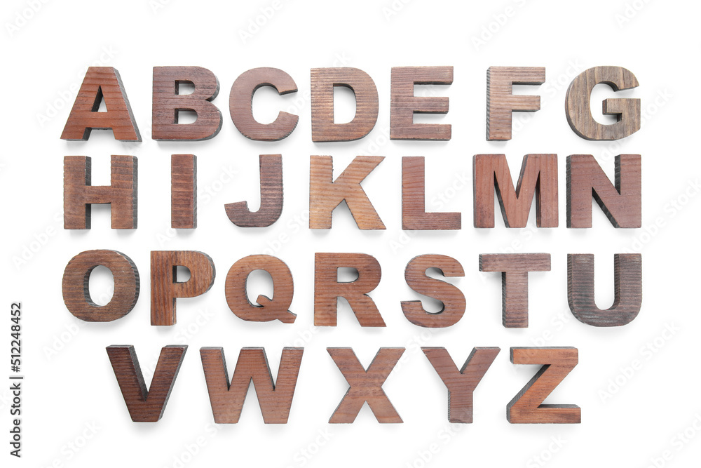 Wooden letters on white background. Alphabet concept