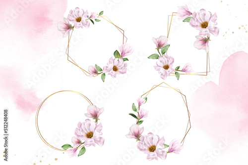 Magnolia Watercolor Flower Wedding Frames Multi Purpose Template Design Collection