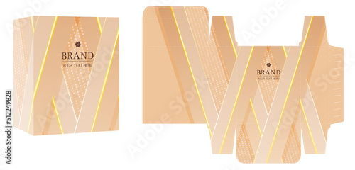 Packaging design, gold luxury box template and mockup box, illustration vector.