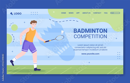 Badminton Sport Competition Social Media Landing Page Template Cartoon Background Vector Illustration
