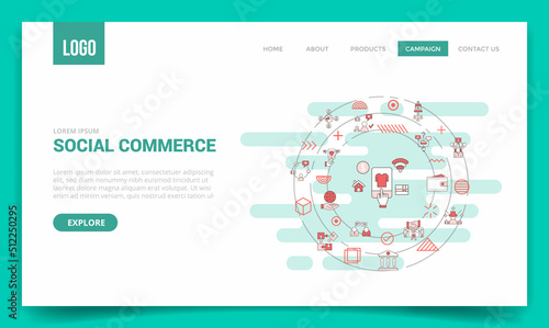 social commerce concept with circle icon for website template or landing page homepage