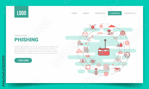 phishing concept with circle icon for website template or landing page homepage