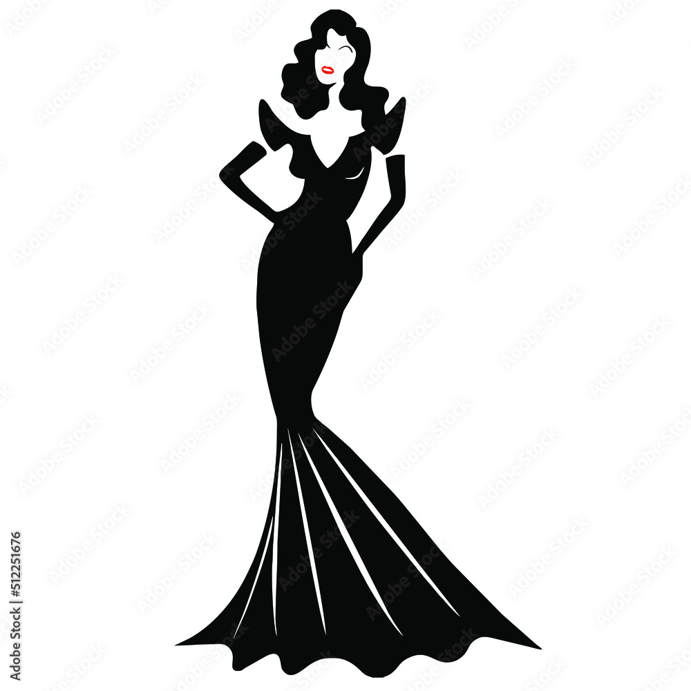 silhouette of woman in elegant back dress silhouette of woman in elegant back dress