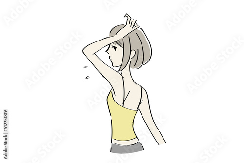 脇の汗や匂いを心配する女性のイラスト