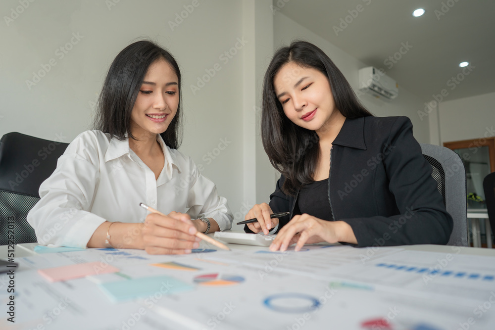 Young business team working with business report document on office desk. Brainstorming Business People Design Planning, Brainstorming Planning Partnership.	
